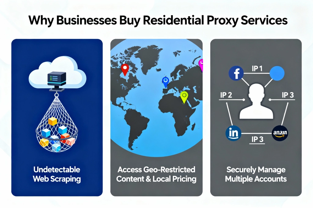Businesses choosing residential proxy services for secure, anonymous, and scalable web scraping and data collection