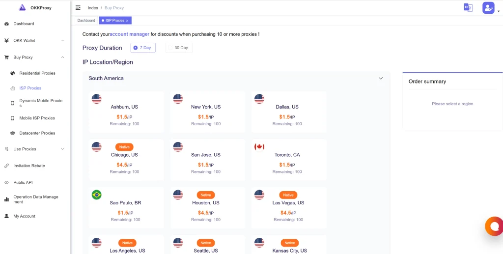 OkkProxy 2026 Static ISP Residential Proxy Pricing Plans Table