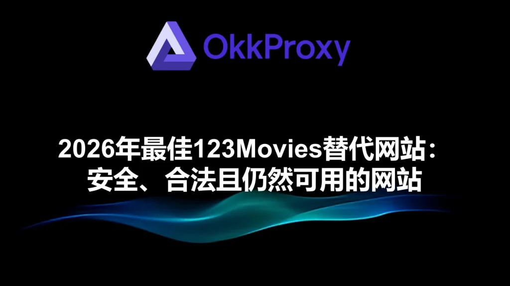 2026年类似123Movies的免费电影流媒体网站推荐列表截图，由OKKProxy提供住宅代理访问支持