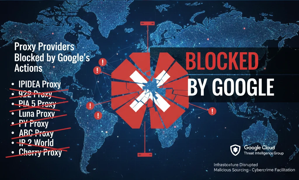 2026年Google封杀IPIDEA及旗下代理服务示意图