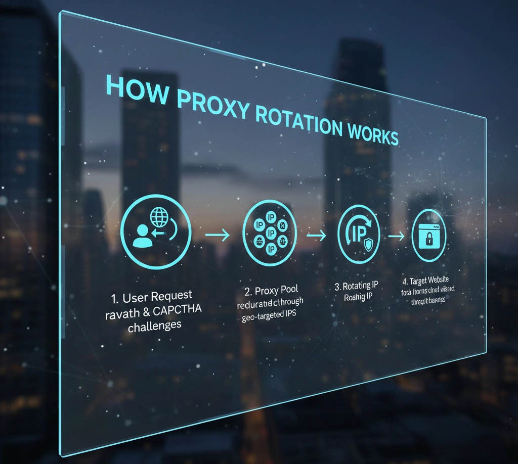 How proxy rotation works explained with OkkProxy rotating residential proxies