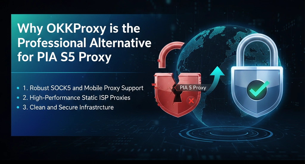 OKKProxy 与PIA-S5代理对比，专业替代方案示意图