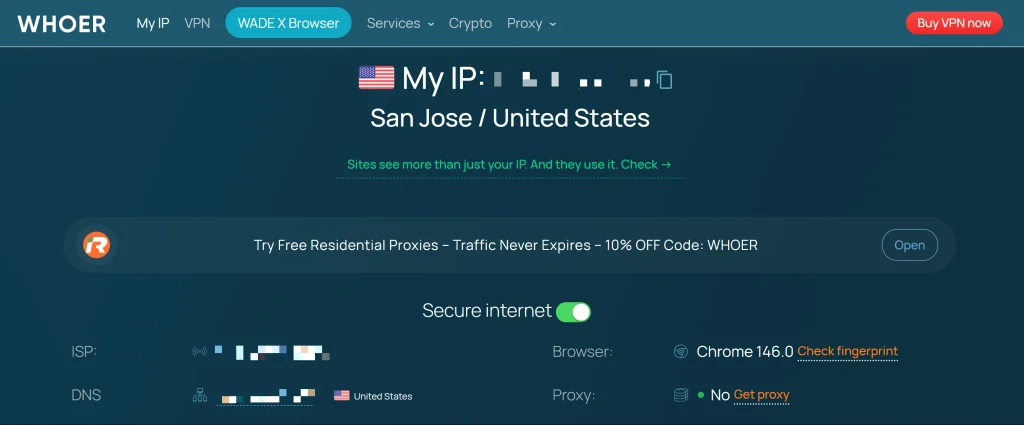 Step-by-step guide on how to use Whoer to check your IP address, guided by OkkProxy