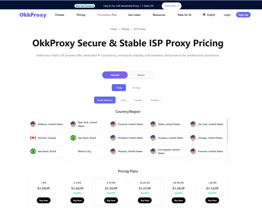 Okkproxy Static ISP Proxy Price Plans for eBay Multi-Account Management