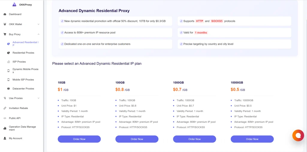 OKKProxy – $0.5/GB Rotating Residential Proxies
