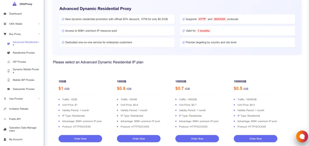 OKKProxy real rotating residential IP pricing to replace free proxies