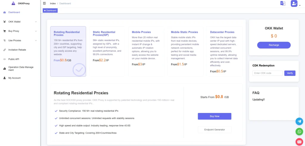 OkkProxy Residential, Mobile, and Datacenter Proxies Price Plan