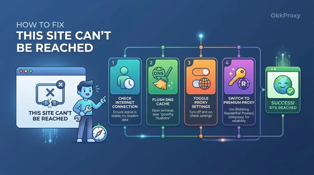 Fix "This site can't be reached" error in Chrome guided by OKKProxy