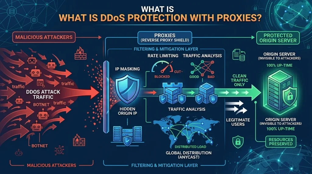 What is DDoS protection with proxies – illustrated guide