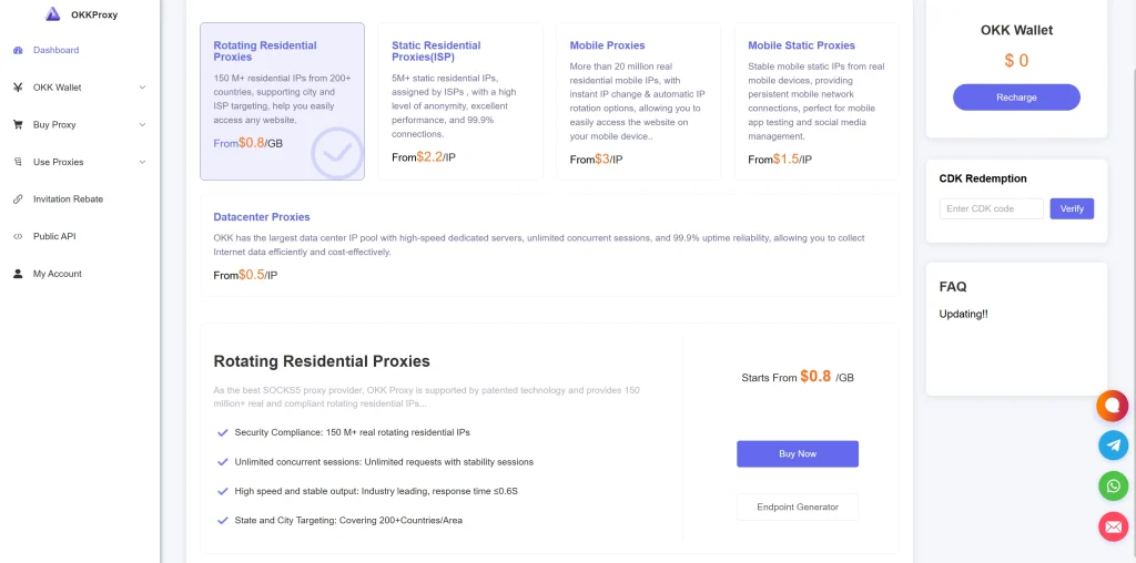 OKKproxy DDoS protection proxies pricing table