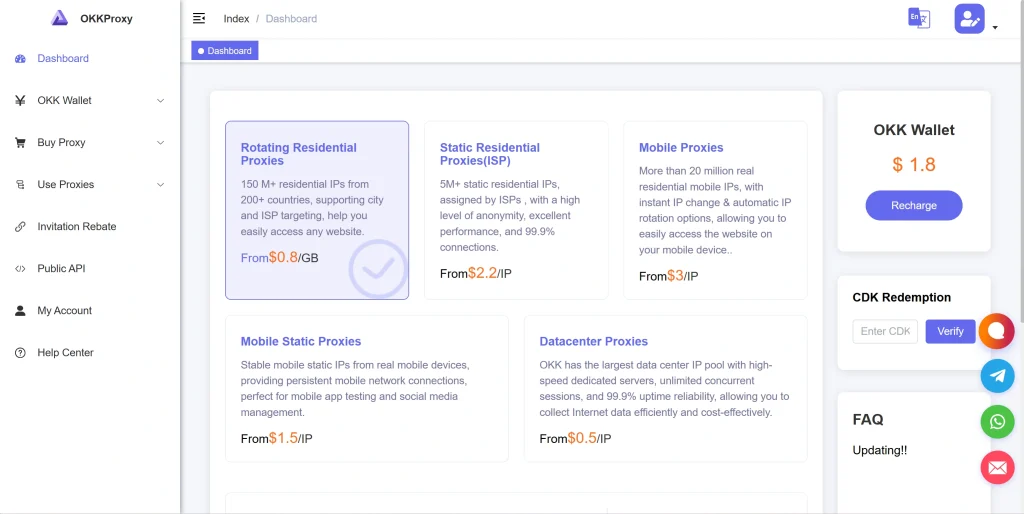 OKKProxy rotating residential proxy and static ISP proxy pricing table