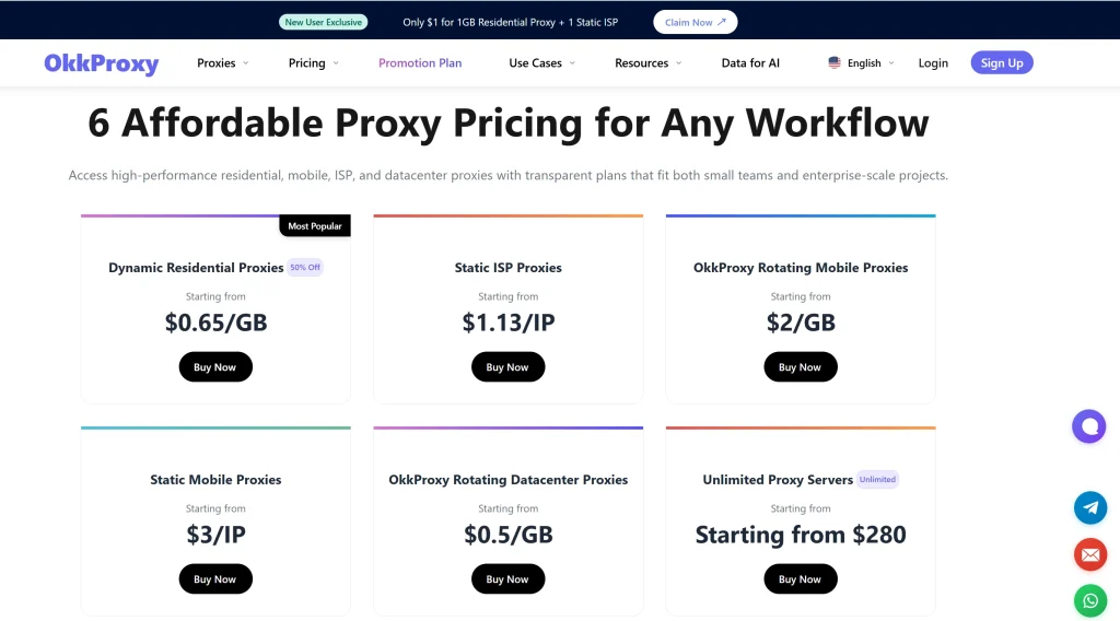 OKKProxy broadcast and native proxy pricing table