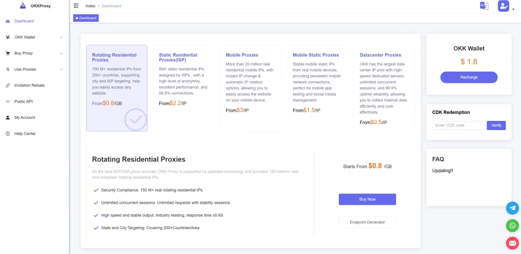 OKKProxy rotating residential proxies and static ISP proxies pricing Discord
