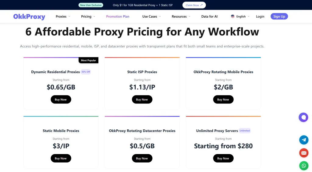 OKKProxy SOCKS5 proxy types and prices for HD live streaming