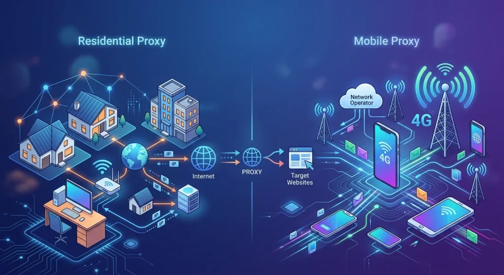 Okkproxy guide comparing residential proxy vs mobile proxy for proxy users