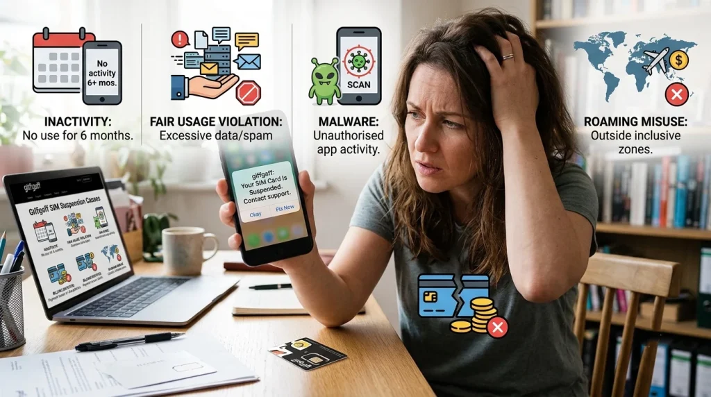 Okkproxy guide explaining the causes behind a Giffgaff SIM card suspended status for mobile proxy users