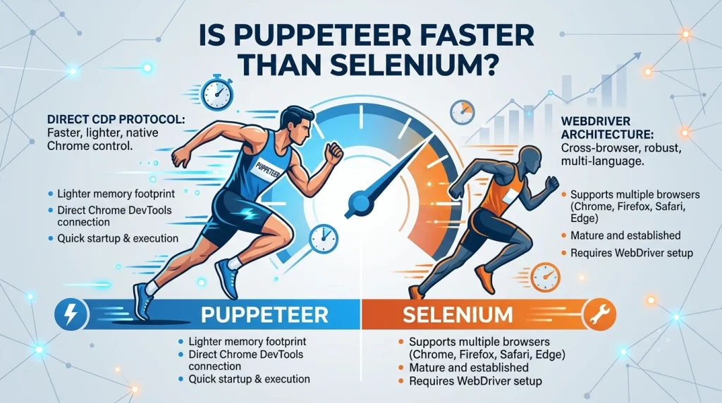 Okkproxy guide comparing the speed and performance of Puppeteer vs Selenium for web automation